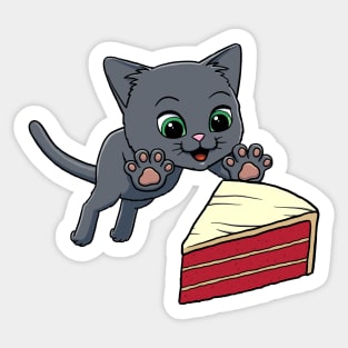 Russian Blue Cat excited to eat Red Velvet Cake Sticker